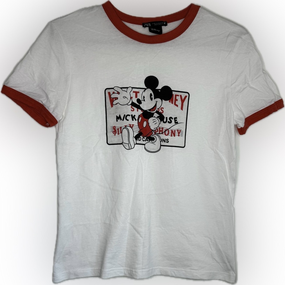 Zara X Disney Mickey Mouse Silly Symphony Ringer T-Shirt Size Medium